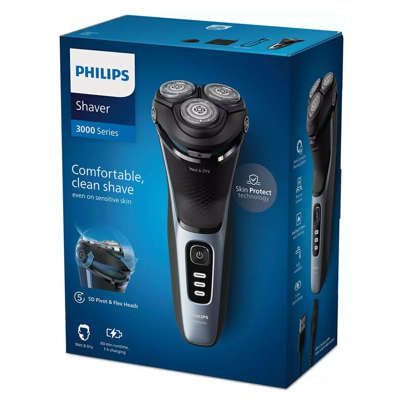 Afeitadora rotativa Philips S3243/12 – 5D pivotante, PowerCut 27 cuchillas, 60 min autonomía
