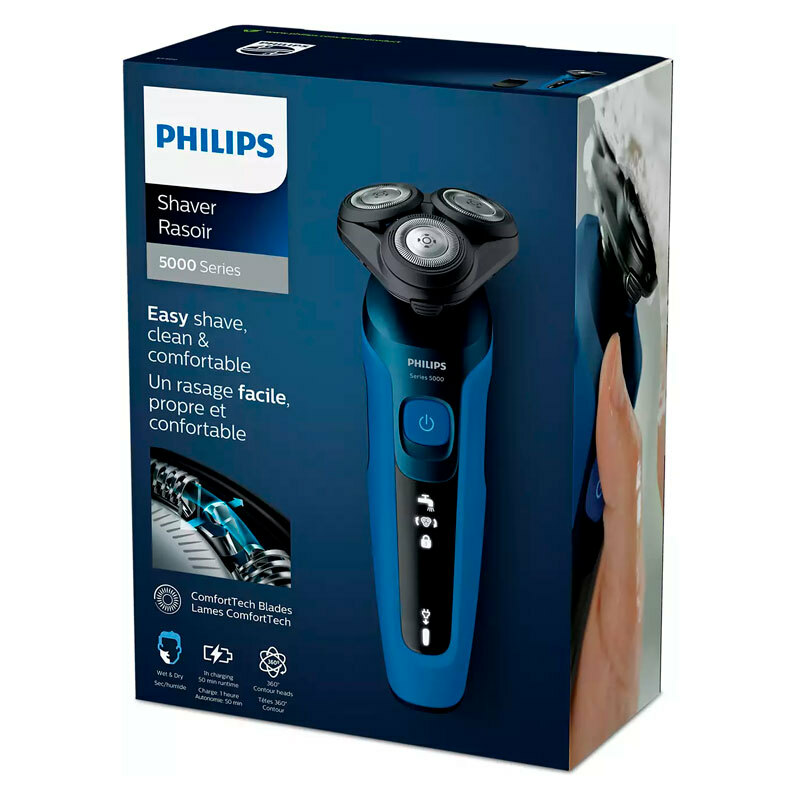 Afeitadora rotativa Philips Series 5000 S5466/17 – Seco y húmedo, cabezales 5 direcciones, 45 min autonomía