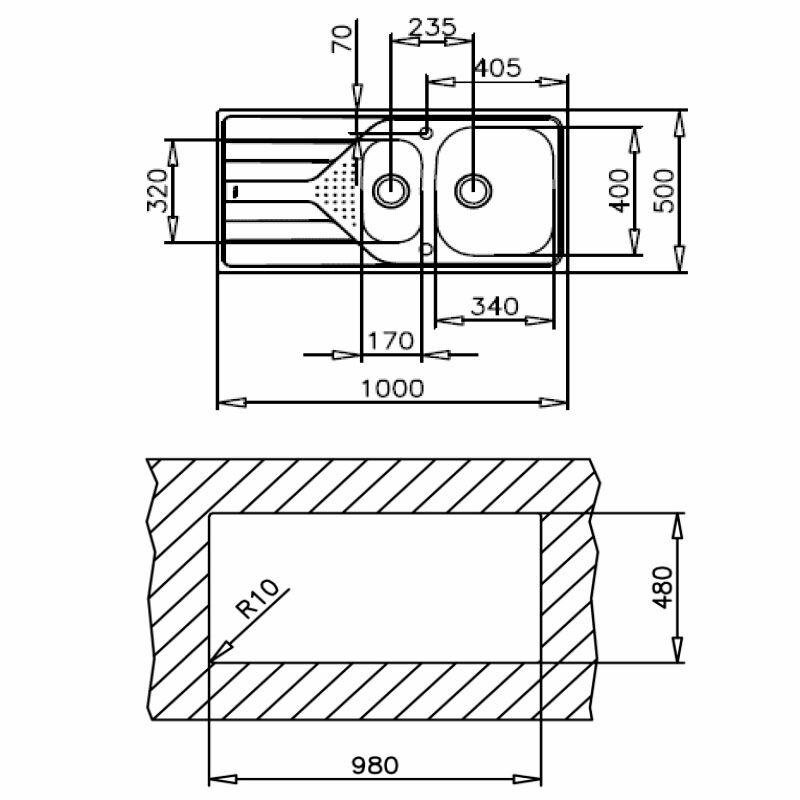 Fregadero encastrado Teka Universe 60 T-XP 1½C 1E – 1½ cubeta, Acero inox pulido, Escurridor reversible