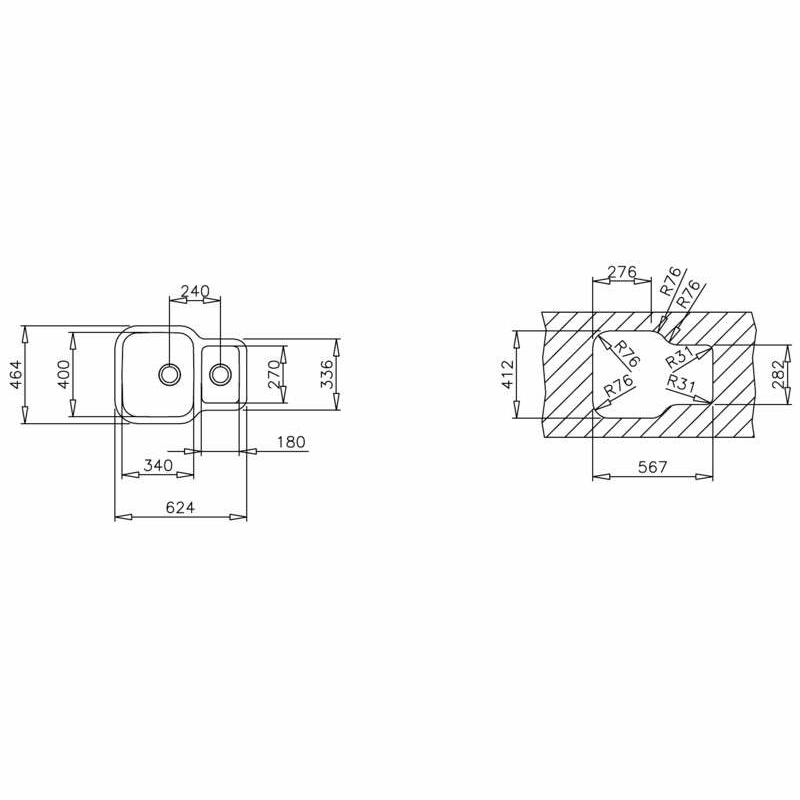 Fregadero bajo encimera Teka BE 1½C 625 – Acero inoxidable 18/10, 1½ cubeta, Reversible