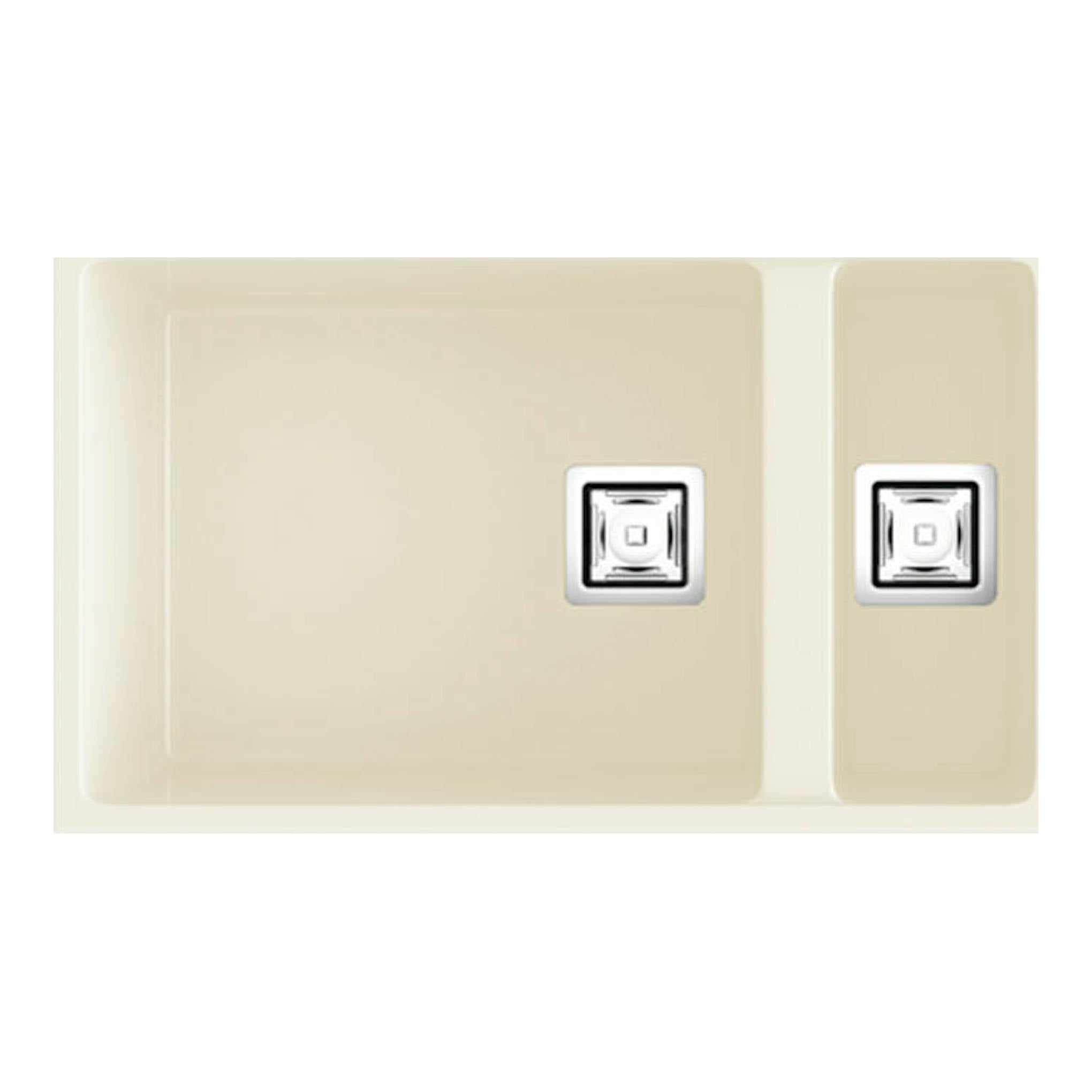 Fregadero Poalgi Zie 70 1/S+1/2S Pergamon mate, vista cenital, color beige con dos cubetas.