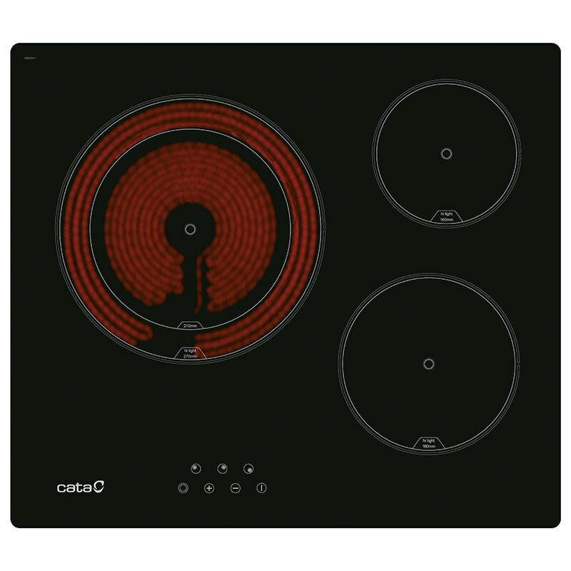 Vitrocerámica Cata TD 6003 BK/A – 3 zonas (zona gigante doble), Control táctil, Bloqueo infantil