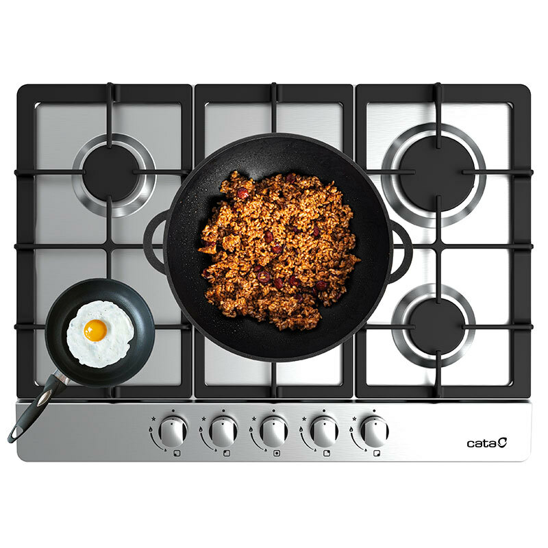 Placa de gas CATA LGI 7041 X/A – 5 quemadores, corona triple 3,5 kW, acero inoxidable 68 cm