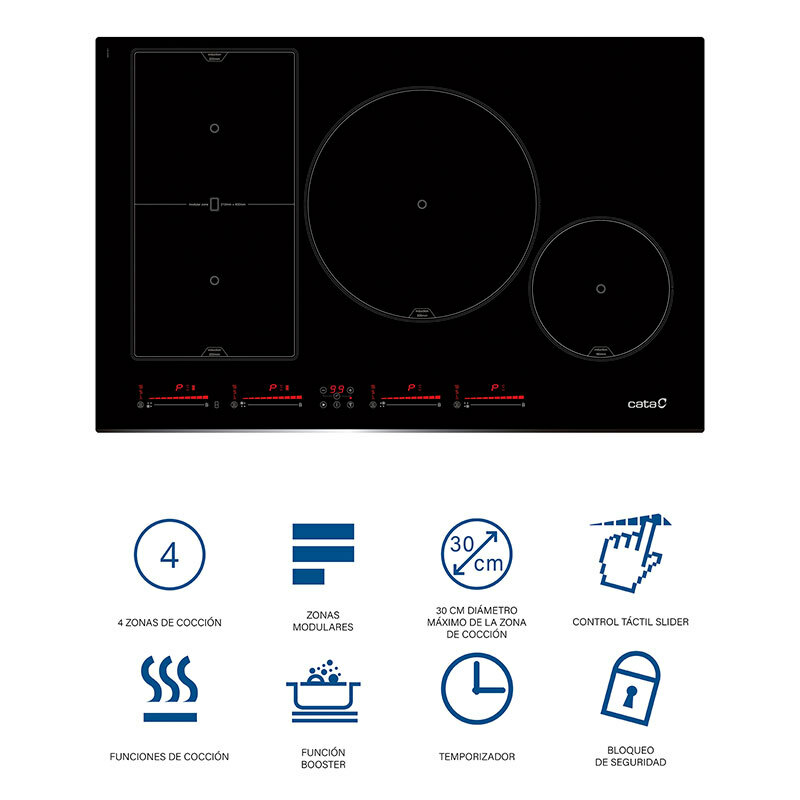 Placa de inducción CATA INSB 8021 BK/A – 80 cm, Zona flex 30 cm, Booster 7.200 W