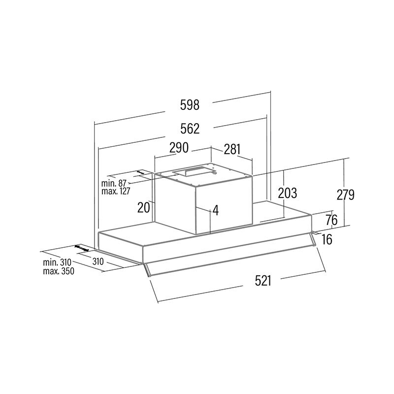 Campana extractora integrable Cata Armonia 60 X /A – 645 m³/h, bajo mueble, Inox