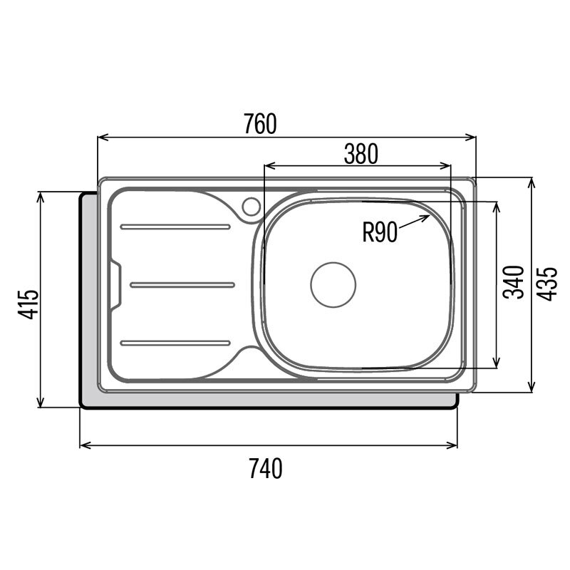 Fregadero sobre encimera Cata CDS-1 EI/A – Acero inox AISI 304, 1 cubeta profunda, Escurridor izquierdo