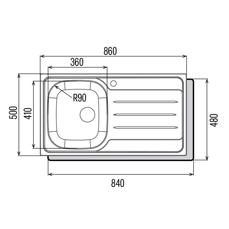 Fregadero sobre encimera Cata CDP-1 ED – AISI 304, 86×50 cm, Escurridor derecho