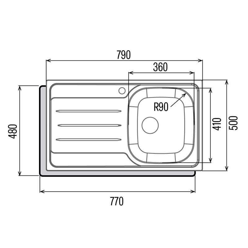 Fregadero sobre encimera Cata CDL1EI/A – Acero inoxidable, 79 x 50 cm, Escurridor izquierdo