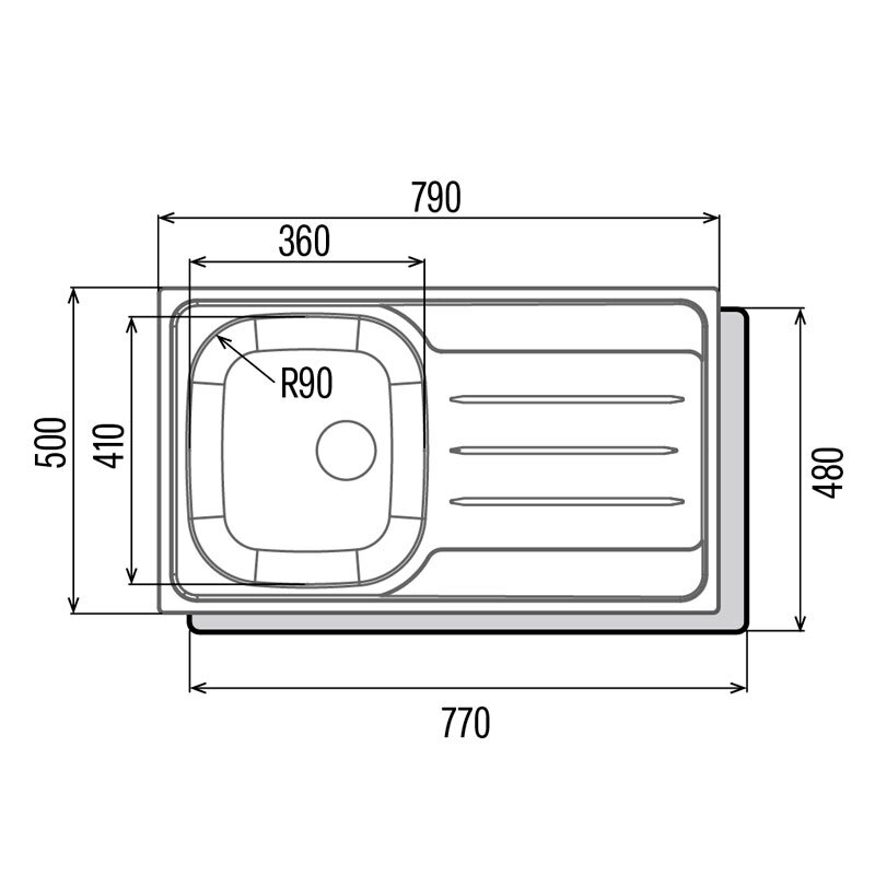 Fregadero acero inoxidable Cata CDL-1 REV/A – Sobre encimera, escurridor reversible, 79x50 cm