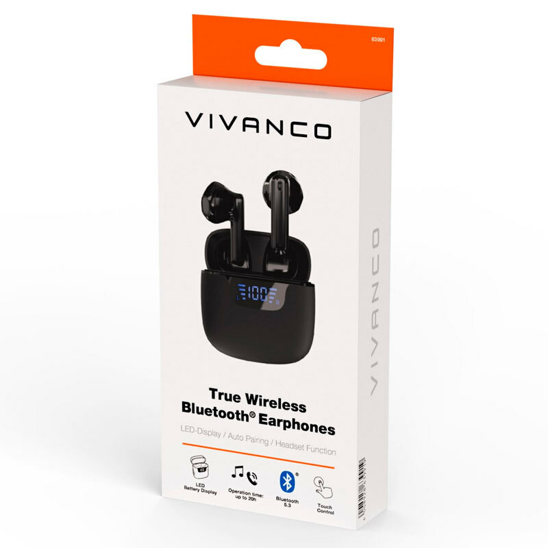 Auriculares True Wireless Vivanco Union Pair (63990) – Bluetooth 5.3, Autonomía 14 h, Carga USB‑C