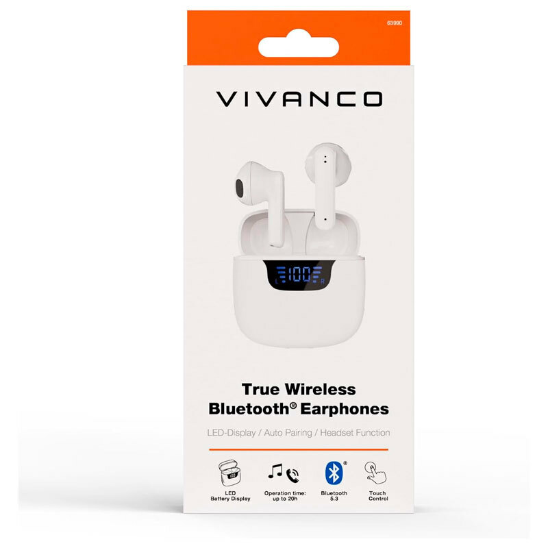 Auriculares intraurales Vivanco Union Pair W (63990) – Pantalla LED, Bluetooth 5.3, 20 h batería