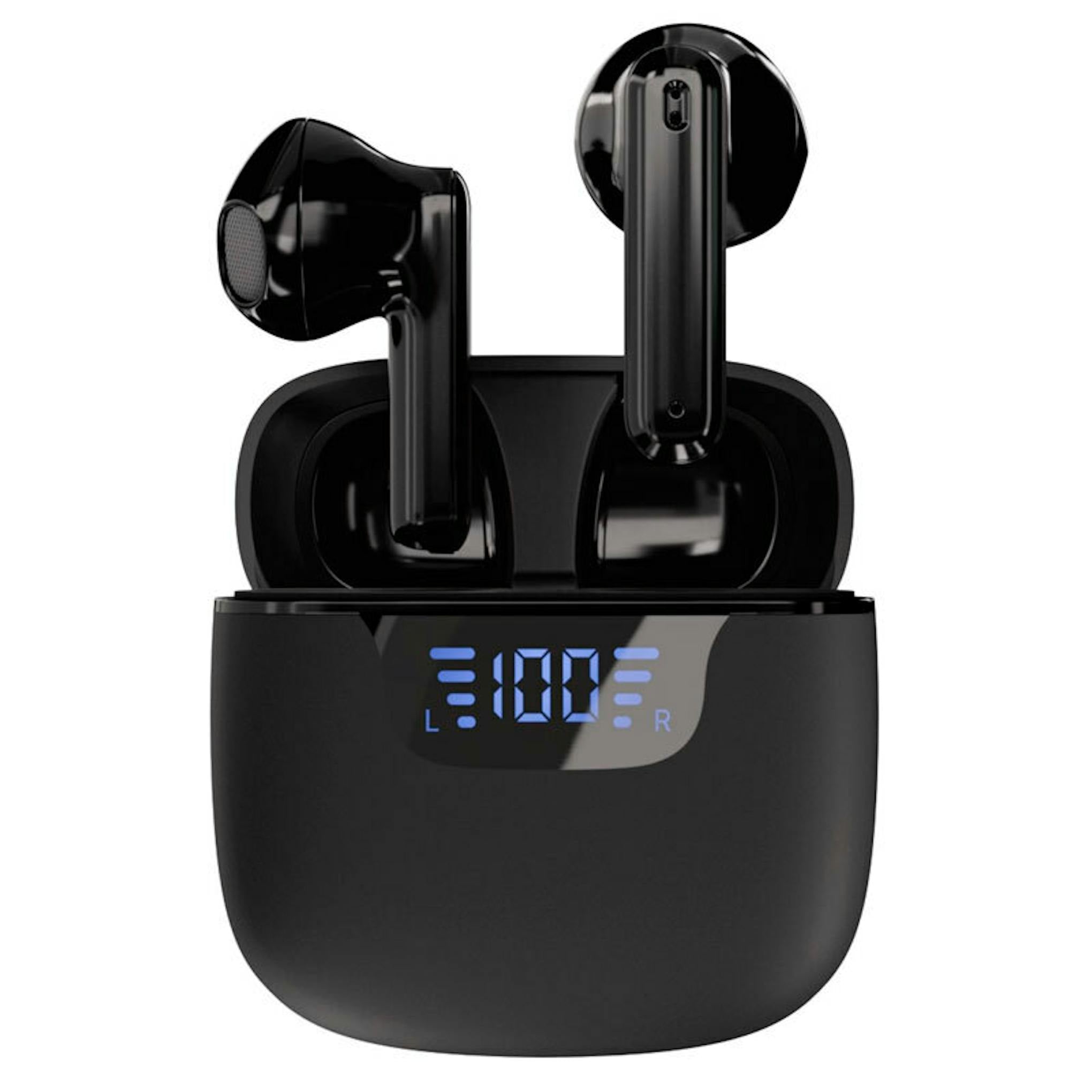 Auriculares Bluetooth Vivanco Union Pair BK negros con estuche de carga y display LED