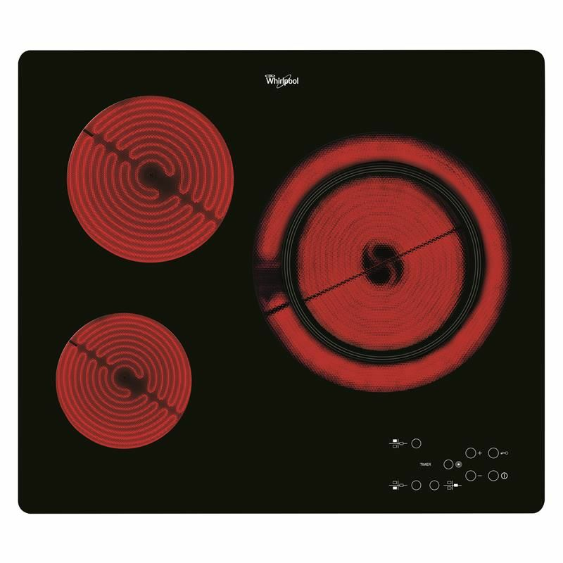 Placa vitrocerámica Whirlpool AKT807/BF – Cristal negro, 3 zonas (28 cm), 5600 W