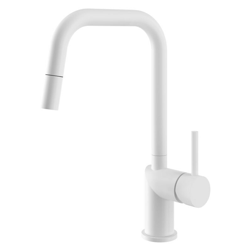 Grifo de cocina Poalgi GCE039/BL – Blanco mate, monomando, caño alto extraíble