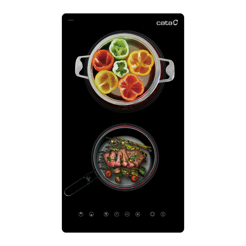 Placa vitrocerámica Cata TD 3002 BK – 2 zonas, control táctil, bloqueo infantil