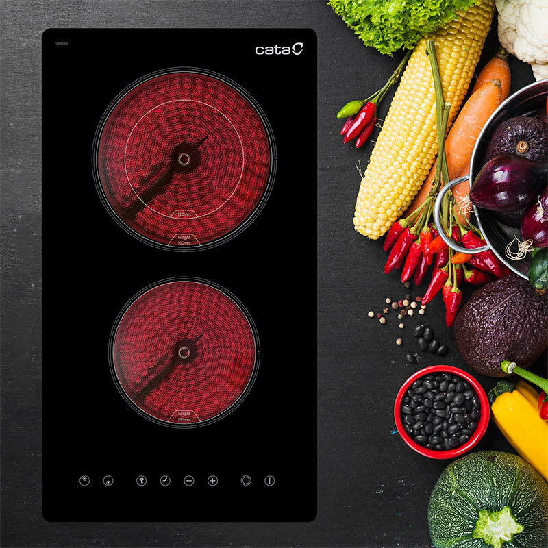 Placa vitrocerámica Cata TD 3002 BK – 2 zonas, control táctil, bloqueo infantil