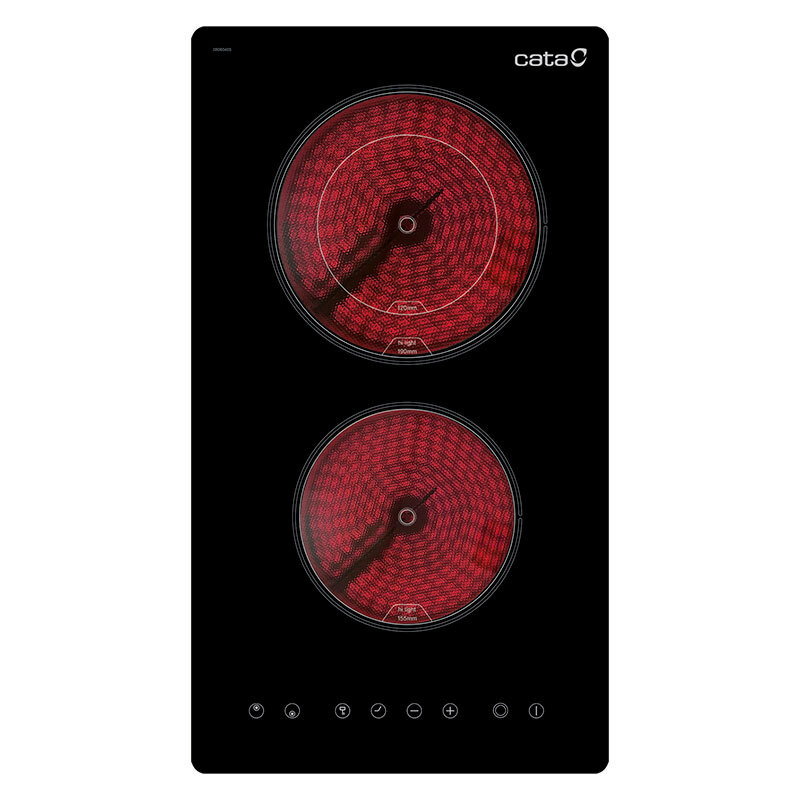 Placa vitrocerámica Cata TD 3002 BK – 2 zonas, control táctil, bloqueo infantil
