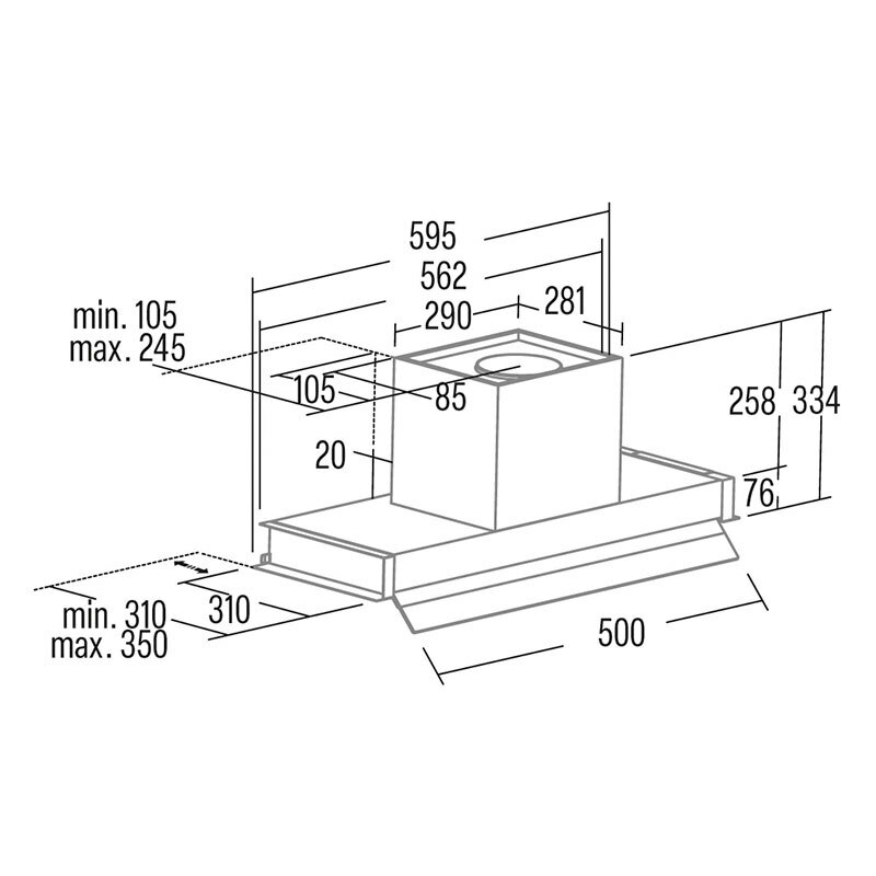 Campana integrable Cata CORONA WH 60/B – 600 m³/h, Clase A, LED