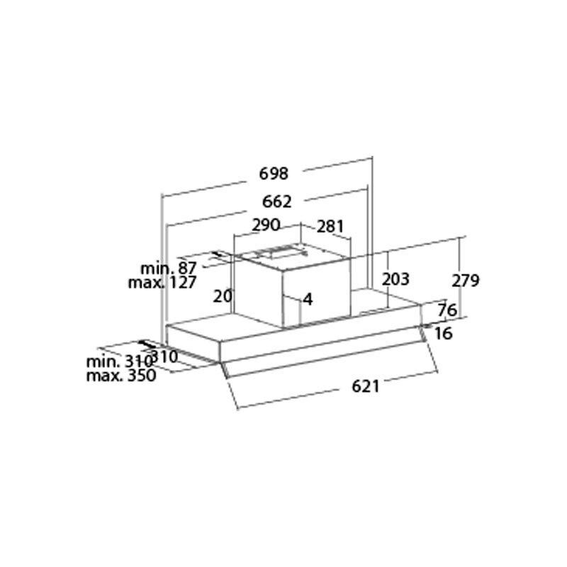 Campana integrable Cata ARMONIA 70 X/B – 645 m³/h, Inox, Filtros lavables