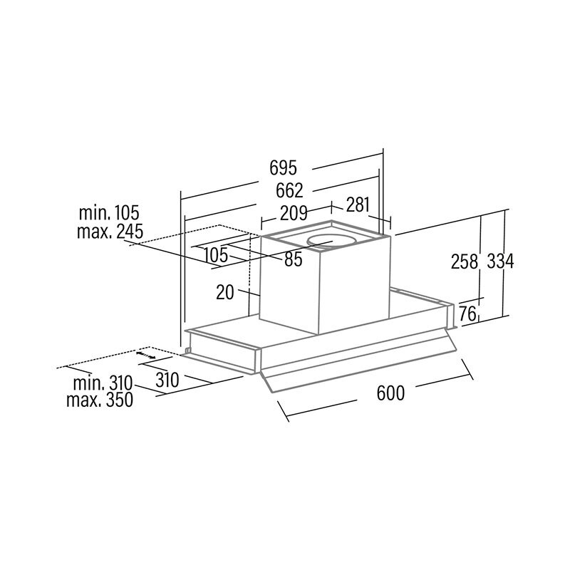 Campana integrable Cata CORONA X 70 /B – Bajo mueble, 850 m³/h, LED