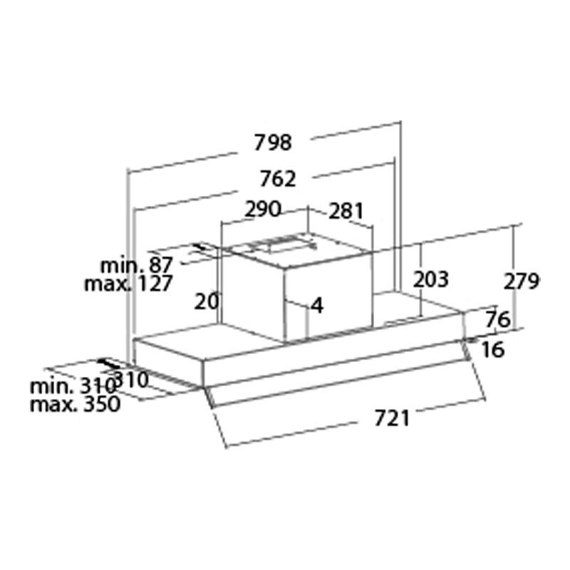 Campana integrable Cata ARMONIA 80 X/B – 645 m³/h, Control táctil, Inox