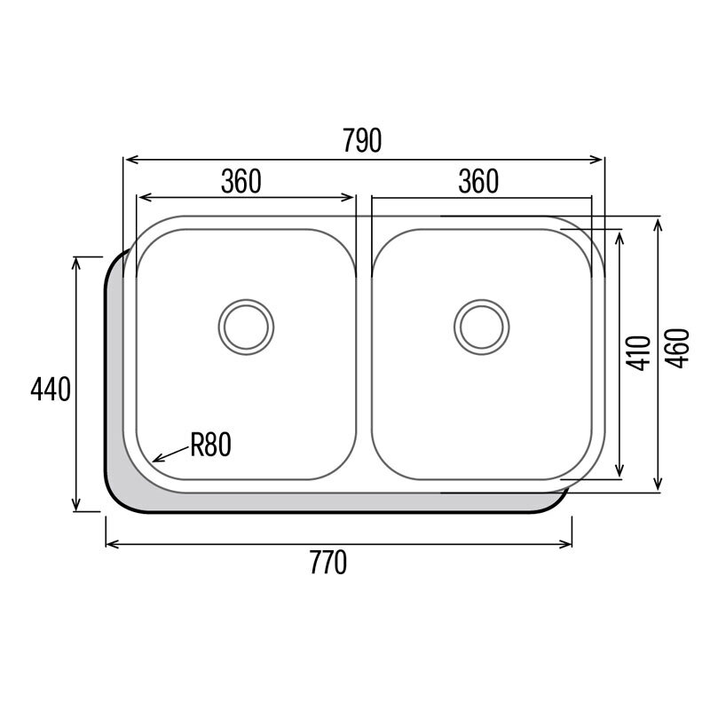 Fregadero Cata CB-2 – Bajo encimera, 2 cubetas, Inox 79x46 cm