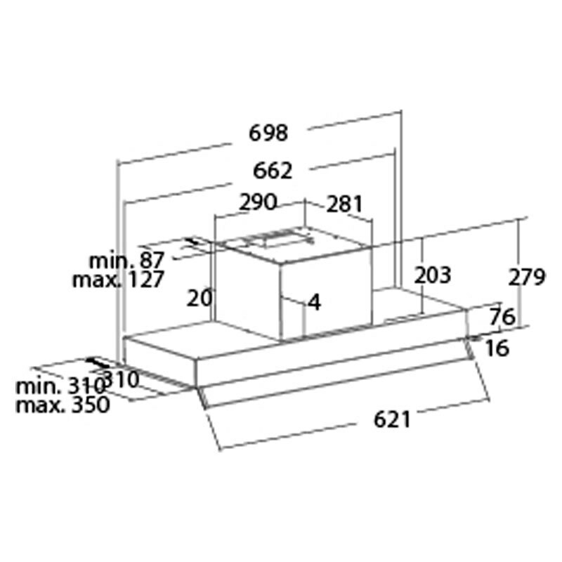 Campana grupo filtrante Cata Armonía 70 BK/B – 645 m³/h, Bajo mueble, LED
