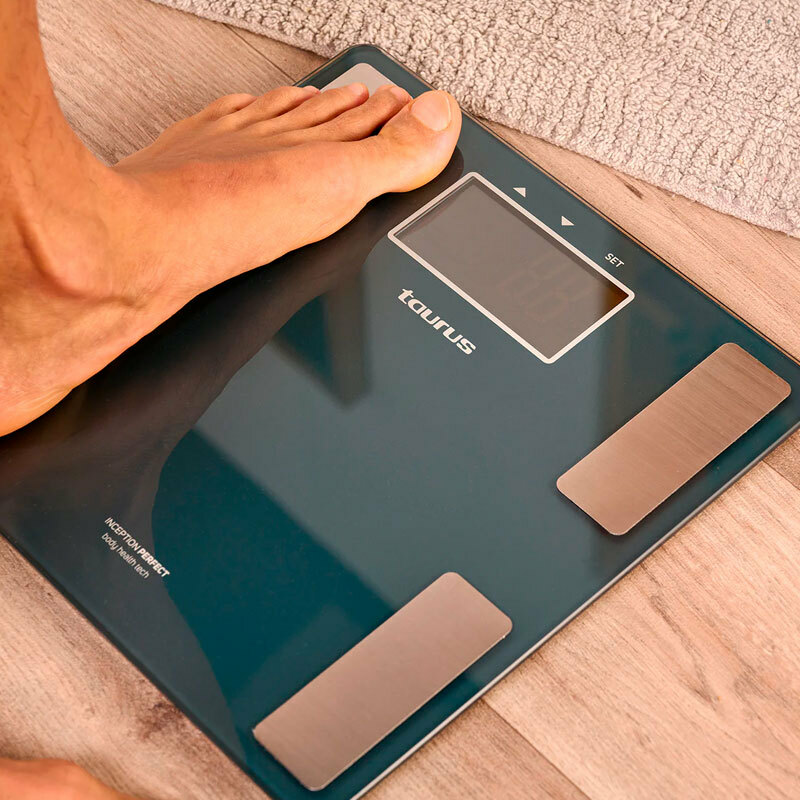 Báscula inteligente Taurus Inception Perfect – Análisis corporal, Precisión 0,1 kg, Cristal templado