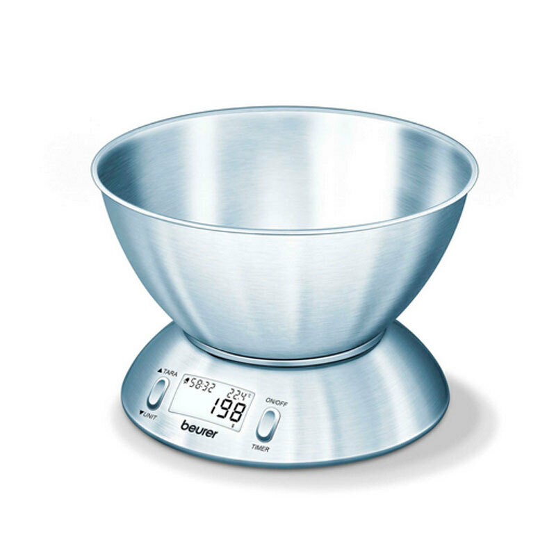 Báscula de cocina Beurer KS-54 – Bol 1,5 l inox, Precisión 1 g/5 kg, Temporizador integrado