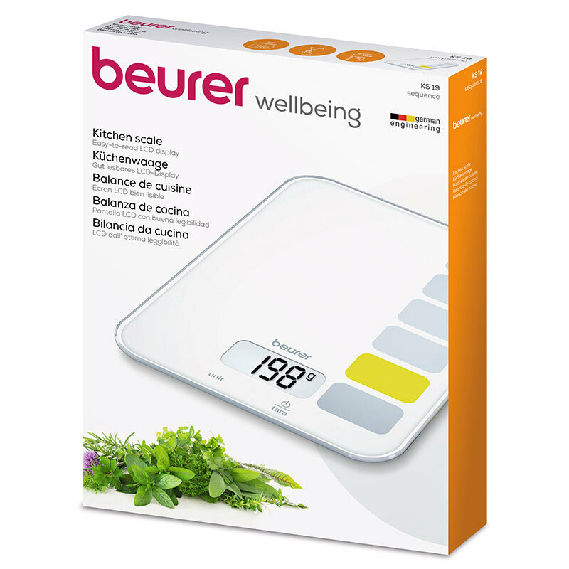 Báscula de cocina Beurer KS 19 – Precisión 1 g, 5 kg, superficie de vidrio