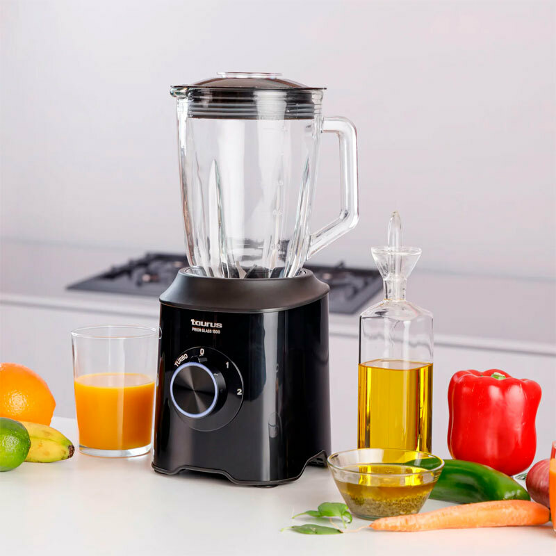 Batidora de vaso Taurus Prior Glass 1500 – 1500 W, Jarra cristal 1,8 L, Pica hielo