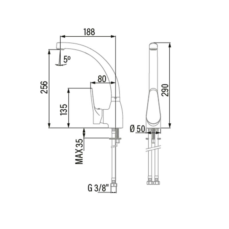 Grifo de cocina monomando Cata CBA/C – Caño alto 360°, Ahorro 5,7 L/min, Cartucho cerámico