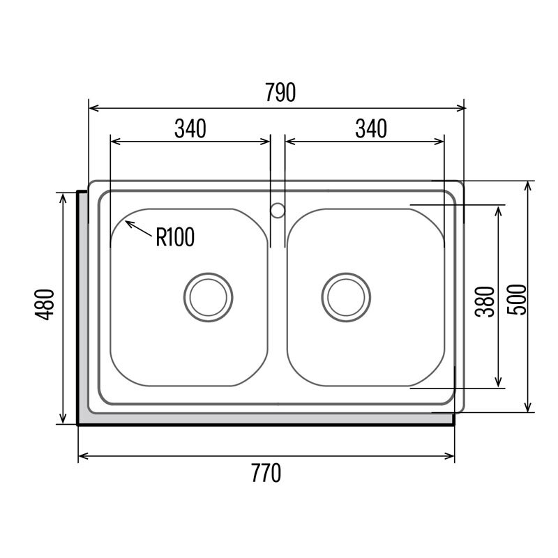 Fregadero Cata C-2 AG/C – Sobre encimera, 2 cubetas 79x50 cm, AISI 304 inox