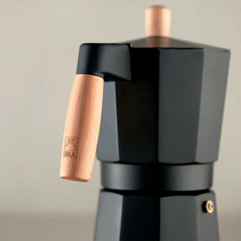 Cafetera italiana BRA Market 6 tazas – Compatible inducción, Aluminio duradero, Mango madera