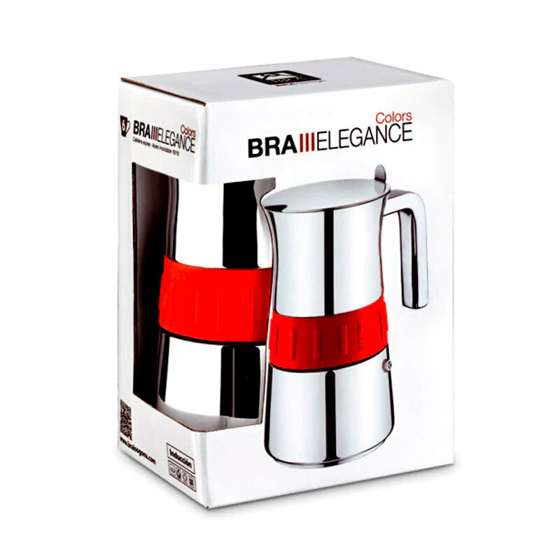 Cafetera italiana BRA Elegance Red A170568 – Acero inoxidable 18/10, Inducción compatible, 10 tazas (0,5 L)