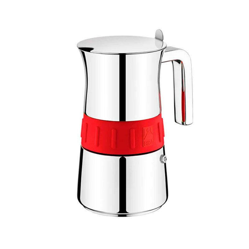 Cafetera italiana BRA Elegance Red – 4 tazas, Acero inoxidable 18/10, Inducción
