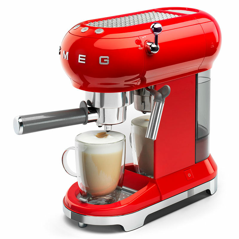 Cafetera espresso manual Smeg ECF01RDEU – 15 bar, Thermoblock, Varilla vapor
