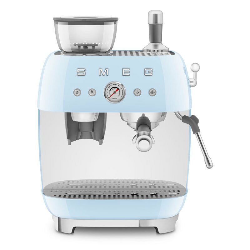 Cafetera espresso manual Smeg EGF03PBEU – Molinillo cónico integrado, Doble thermoblock, Manómetro