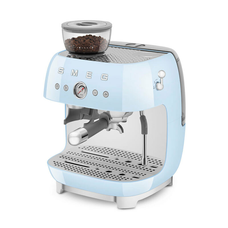 Cafetera espresso manual Smeg EGF03PBEU – Molinillo cónico integrado, Doble thermoblock, Manómetro