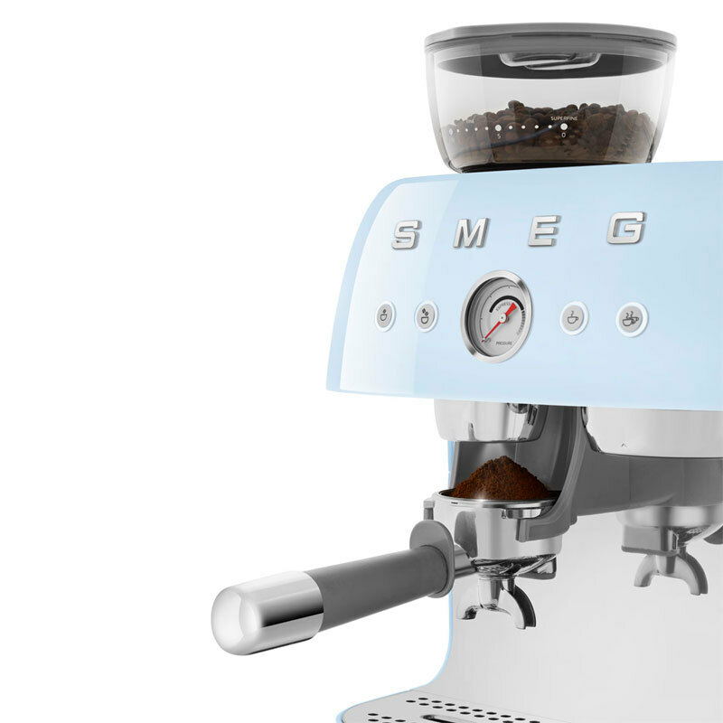 Cafetera espresso manual Smeg EGF03PBEU – Molinillo cónico integrado, Doble thermoblock, Manómetro