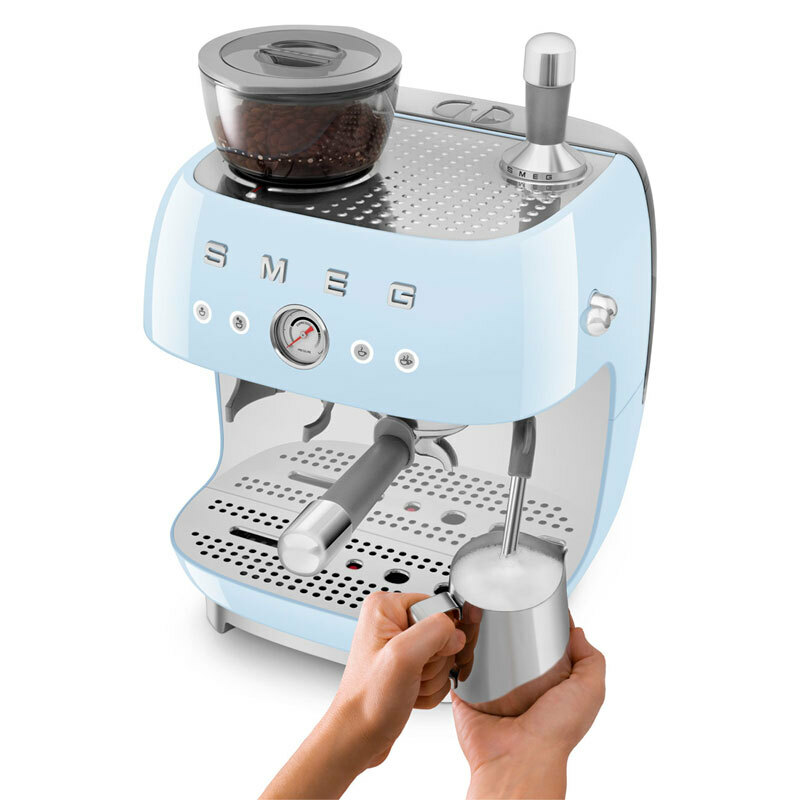 Cafetera espresso manual Smeg EGF03PBEU – Molinillo cónico integrado, Doble thermoblock, Manómetro