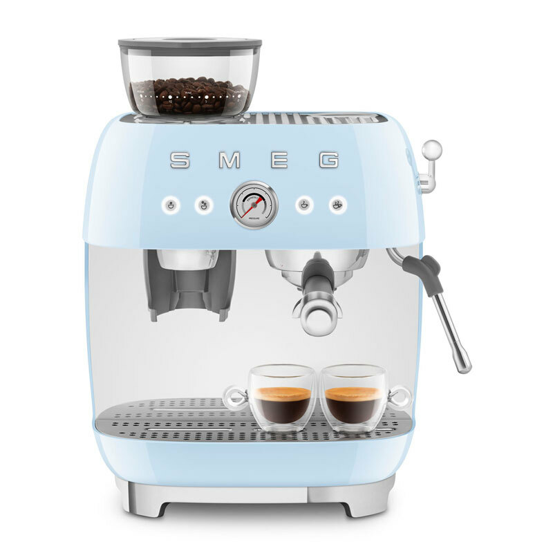 Cafetera espresso manual Smeg EGF03PBEU – Molinillo cónico integrado, Doble thermoblock, Manómetro