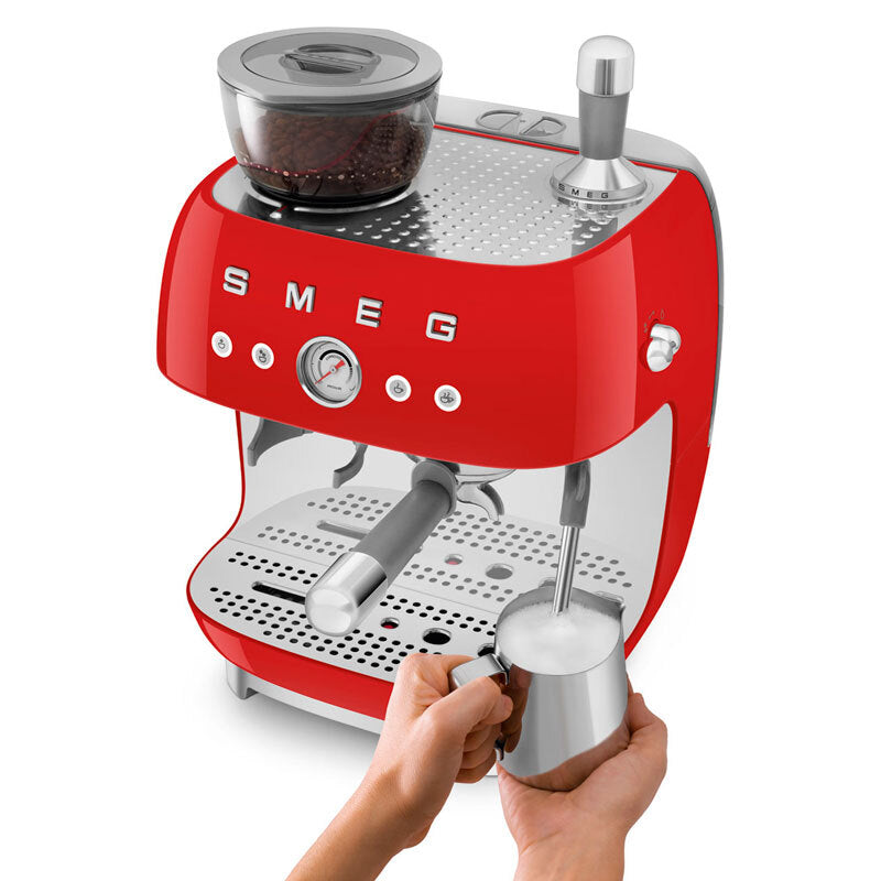 Cafetera espresso manual Smeg EGF03RDEU – Molinillo integrado, Portafiltro 58 mm, Vapor inmediato