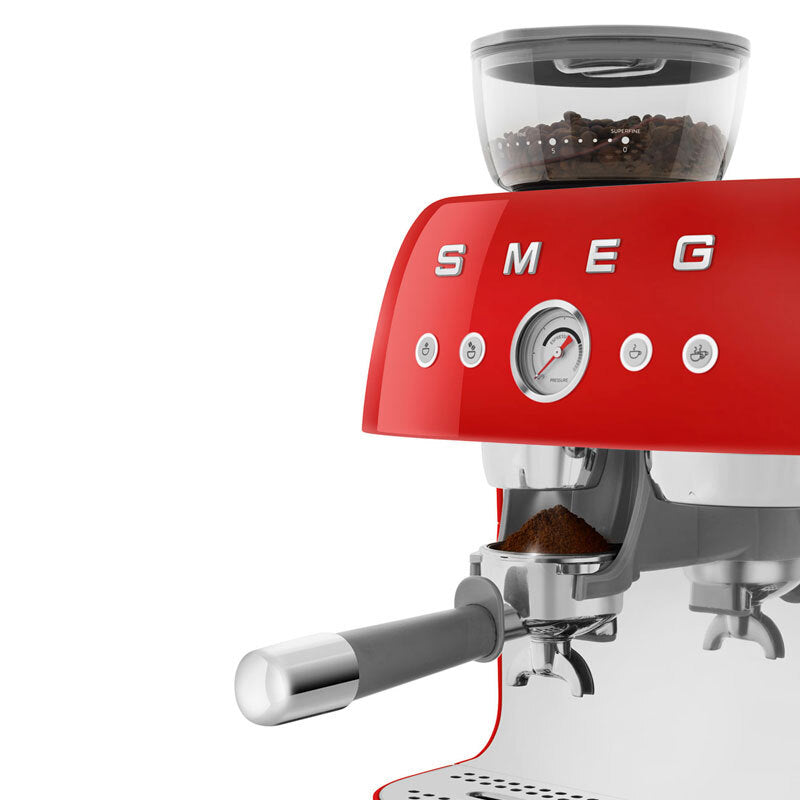 Cafetera espresso manual Smeg EGF03RDEU – Molinillo integrado, Portafiltro 58 mm, Vapor inmediato