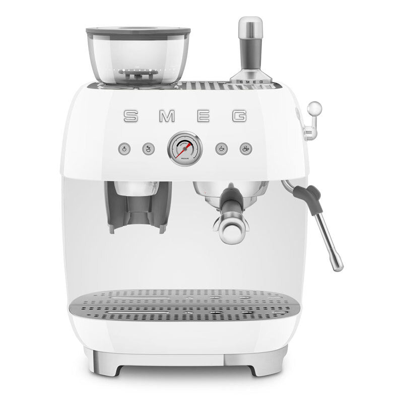 Cafetera espresso manual Smeg EGF03WHEU – Molinillo integrado, 20 bar, Varilla de vapor