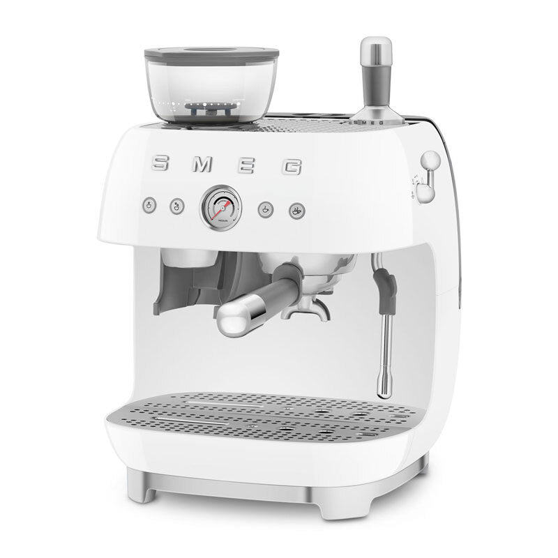 Cafetera espresso manual Smeg EGF03WHEU – Molinillo integrado, 20 bar, Varilla de vapor