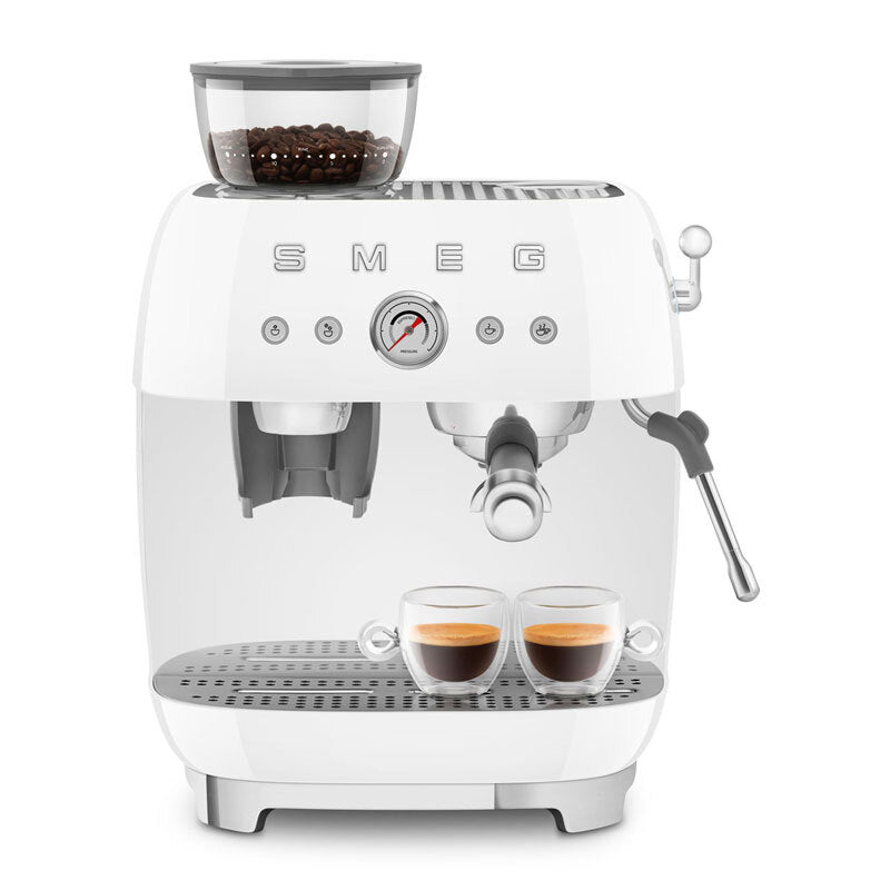 Cafetera espresso manual Smeg EGF03WHEU – Molinillo integrado, 20 bar, Varilla de vapor