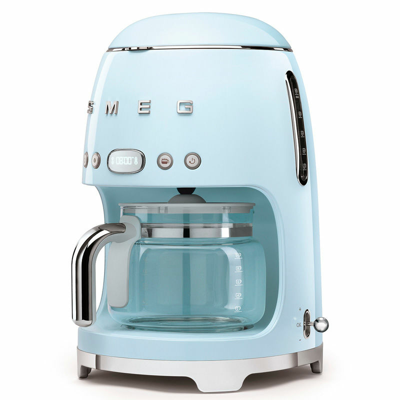 Cafetera de goteo Smeg DCF02PBEU – Azul pastel 50's, 1,4 L (10 tazas), Programable