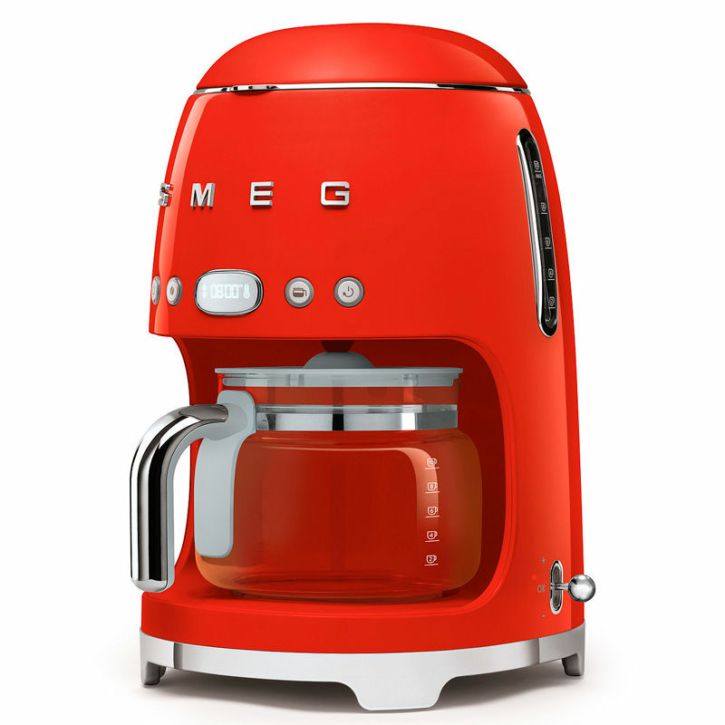 Cafetera de goteo Smeg DCF02RDEU – 1,4 L (10 tazas), Programable, Retro rojo