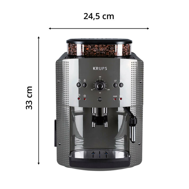 Cafetera superautomática Krups EA810B70 – Molinillo cónico 3 ajustes, Depósito 1,7 L, Varilla de vapor